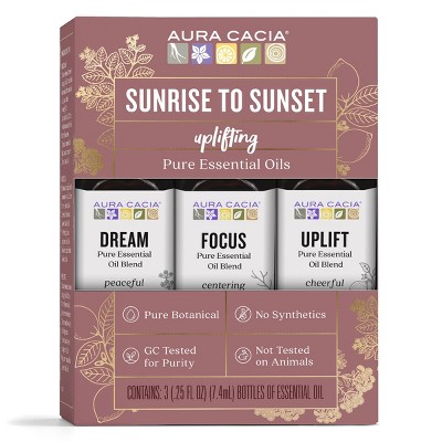 Image of 3pk Sunrise to Sunset Essential Oil Set - Aura Cacia: Aromatherapy Trio with Lemon, Rosemary, No Animal Testing
