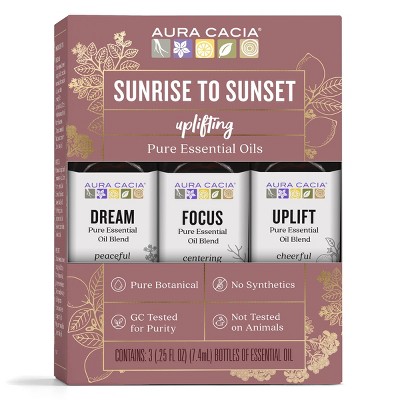 3pk Sunrise to Sunset Essential Oil Set - Aura Cacia: Aromatherapy Trio with Lemon, Rosemary, No Animal Testing