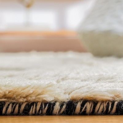 Ivory and Black Hand-Knotted Wool Geometric Area Rug