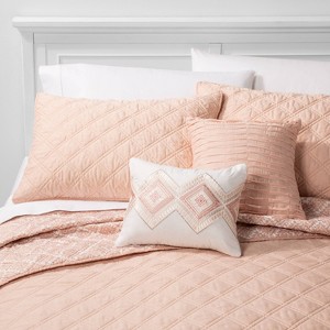5pc Full/Queen Cole Stitched Chambray Quilt Set Blush