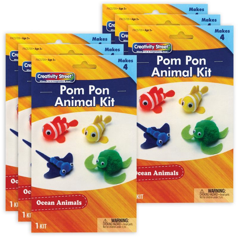 Creativity Street Pom Pon Animal Kit, Ocean Animals, Assorted Sizes, 4 Animals Per Kit, 6 Kits, 1 of 6