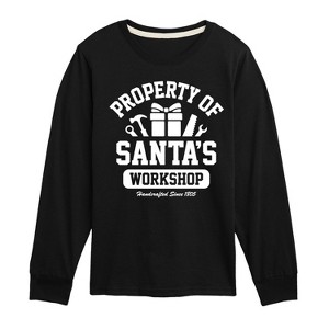 Boys' - Instant Message - Property Of Santas Workshop Christmas Long Sleeve Graphic T-Shirt - 1 of 4