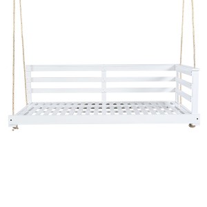 Okak Country Style Twin Size Porch Swing with 4Pcs 96IN Ropes, Wooden Hanging Chair, Patio Swing for Backyard, Garden - 1 of 4