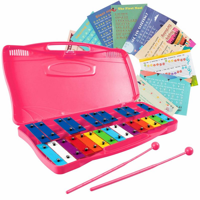 Costway 25 Notes Kids Glockenspiel Chromatic Metal Xylophone w/Case and 2 Mallets, 1 of 11