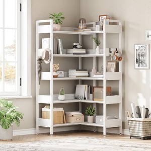 Acekool 5 Tier Convertible Corner Bookshelf, L Shaped Industrial Bookcase, Display Storage Shelf for Living Room Office - 1 of 4