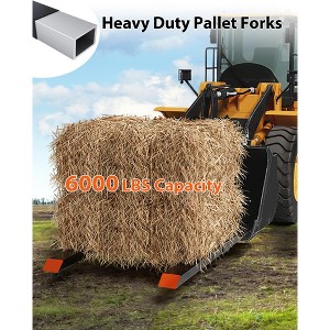 Heavy-Duty Pallet Fork Q235B with Connecting Rod - 6000lb Load Capacity, Black and Orange, Clamp-on, Fits Loader and Skid Steer Buckets - 1 of 4