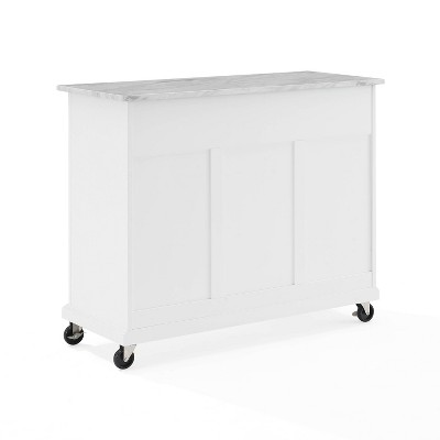 Avery Distressed White Kitchen Island Cart with Faux Marble Top