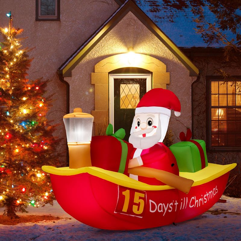 Costway 7 FT Long Christmas Inflatable Santa Claus Rowing Boat with Navigation Light, 1 of 11