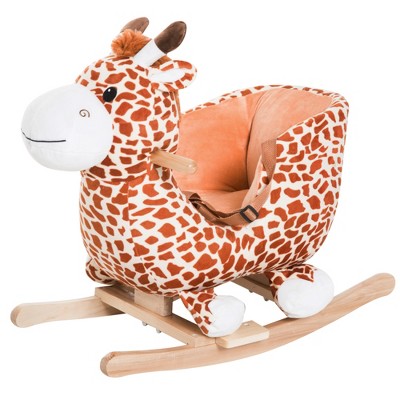 Qaba Kids Brown Plush Rocking Horse-Style Giraffe Themed Ride-On Chair Toy With Sound