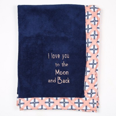 Bacati - Emma Coral/Navy Navy Love you to the Moon & Back Embroidered Blanket