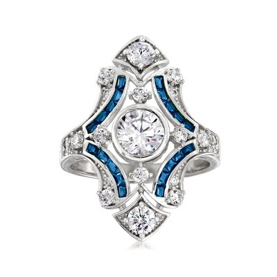 Ross-Simons 1.55 ct. t.w. CZ and .20 ct. t.w. Simulated Sapphire Ring in Sterling Silver