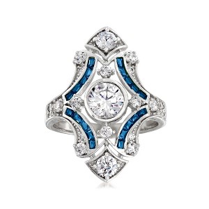 Ross-Simons 1.55 ct. t.w. CZ and .20 ct. t.w. Simulated Sapphire Ring in Sterling Silver - 1 of 4