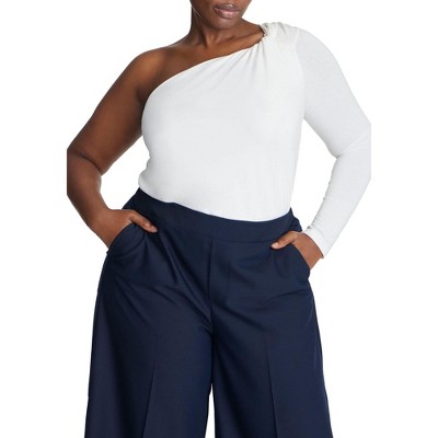 ELOQUII Elements Women's Plus Size One Shoulder Long Sleeve