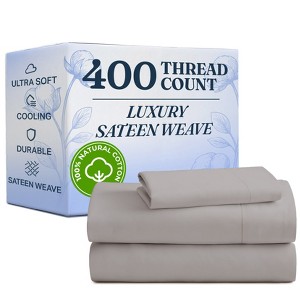 100% Cotton 400 Thread Count 4 Piece Sheet Set - Soft & Cozy Sateen Bed Sheets - CGK Linens - 1 of 4