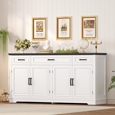 Usikey Buffet Cabinet with Drawers, 63" Large Sideboard Buffet Storage Cabinet with Shelves and Doors, Farmhouse Coffee Bar Station Dining Room,White