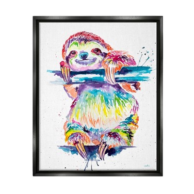 Stupell Industries Fun Rainbow Sloth Wildlife Framed Canvas