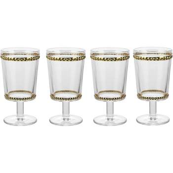 American Atelier 13-Ounce Wine Glasses Set of 4 Vintage Style Wine Goblets, Gold Beaded Design, Dishwasher Safe Glassware, 13 oz.