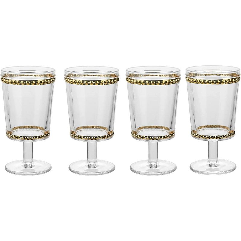 American Atelier 13-Ounce Wine Glasses Set of 4 Vintage Style Wine Goblets, Gold Beaded Design, Dishwasher Safe Glassware, 13 oz., 1 of 9