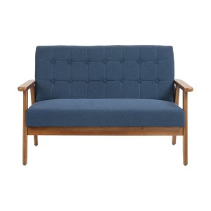 VYNXARIA Mid-Century Modern Solid Loveseat Sofa Upholstered Linen Loveseat, 2-Seat Upholstered Loveseat Sofa Modern Couch£¬Navy - 1 of 4