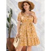 Coolmee Women Plus Size Casual Floral V Neck High Waisted Short Sleeve Wrap Midi Dress With Belt - 3 of 4