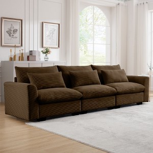 Okak Comfy Sofa with 3 Waist Pillows, Modern Corduroy Upholstered Couch 3 Seater Deep Seat for Living Room,Apartment, Brown - 1 of 4