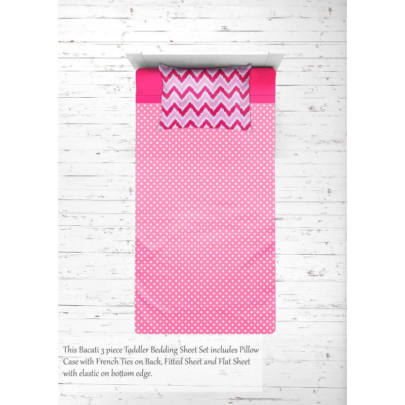 Bacati - MixNMatch Pink Chevron Dots 3 pc Toddler Sheet Set, 5 of 8