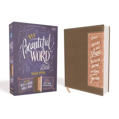 Niv, Beautiful Word Bible, Updated Edition, Peel/Stick Bible Tabs, Leathersoft, Brown/Pink, Red Letter, Comfort Print - by  Zondervan (Leather Bound)