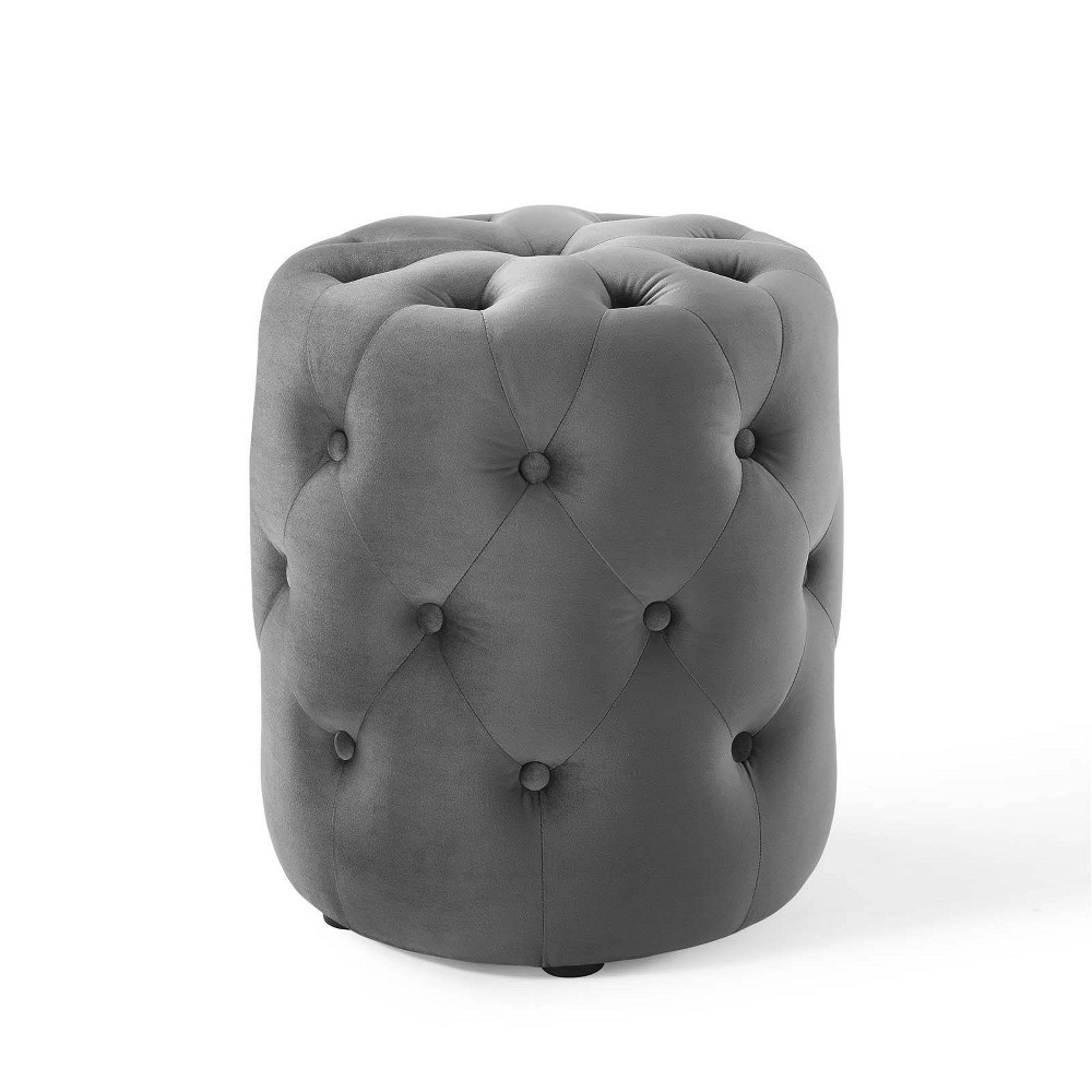 Photos - Pouffe / Bench Modway Amour Tufted Button Round Performance Velvet Ottoman Gray  