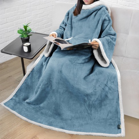 Pavilia Fleece Wearable Blanket With Sleeves, Warm Cozy Soft Functional  Lightweight Sleeved Throw Adults Men Women, Dusty Blue/faux Shearling :  Target