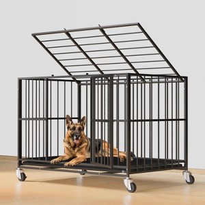 XBRIGH round tube lightweight dog crate with wheels for mobility, sturdy door locks, double doors and removable tray design - 1 of 4