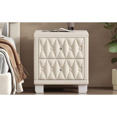 NicBex Elegant Tufted Nightstand with 2 Drawers Bedside Table with Metal Handles Quilted Design End Table for Living Room, Bedroom, Beige