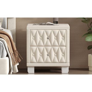 NicBex Elegant Tufted Nightstand with 2 Drawers Bedside Table with Metal Handles Quilted Design End Table for Living Room, Bedroom, Beige - 1 of 4