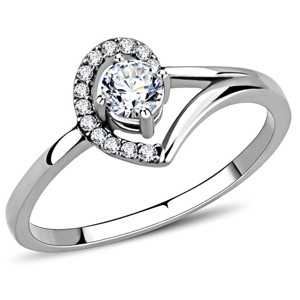 Slickblue Polished Stainless Steel CZ Engagement Ring - Clear Round Halo Stones, Promise Ring for Women, Size 5-10 - 1 of 4