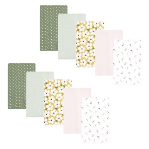 Hudson Baby Infant Girl Flannel Burp Cloth 10pk, Sage Floral, One Size - 1 of 4