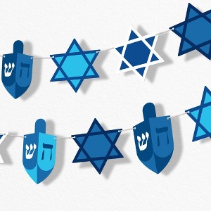 Big Dot of Happiness Hanukkah Garland Banner, Holiday Decor Backdrop, 30 Feet of Cord, 15 Paper Star of David & Dreidel Shapes Double-Sided - 1 of 4
