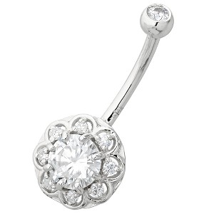 Jewelry Avalanche Women's 14K Gold Lotus Flower 14G Belly Button Ring with 0.87cttw Round Moissanites - 1 of 4