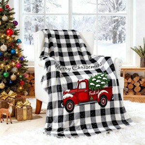 Lomsoe Christmas Throw Blanket, Black and White Plaid Red Truck Christmas Decorations Winter Warm Flannel Throw Blanket. - 1 of 4