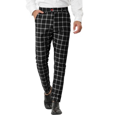 Lars Amadeus Men's Plaid Casual Slim Fit Flat Front Business Checked Dress  Trousers Black 36