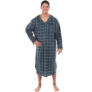 ADR Men's Sleep Shirt, Soft Plush Fleece Men's Nightshirt, Warm Long Henley One Piece Pajama - 1 of 4