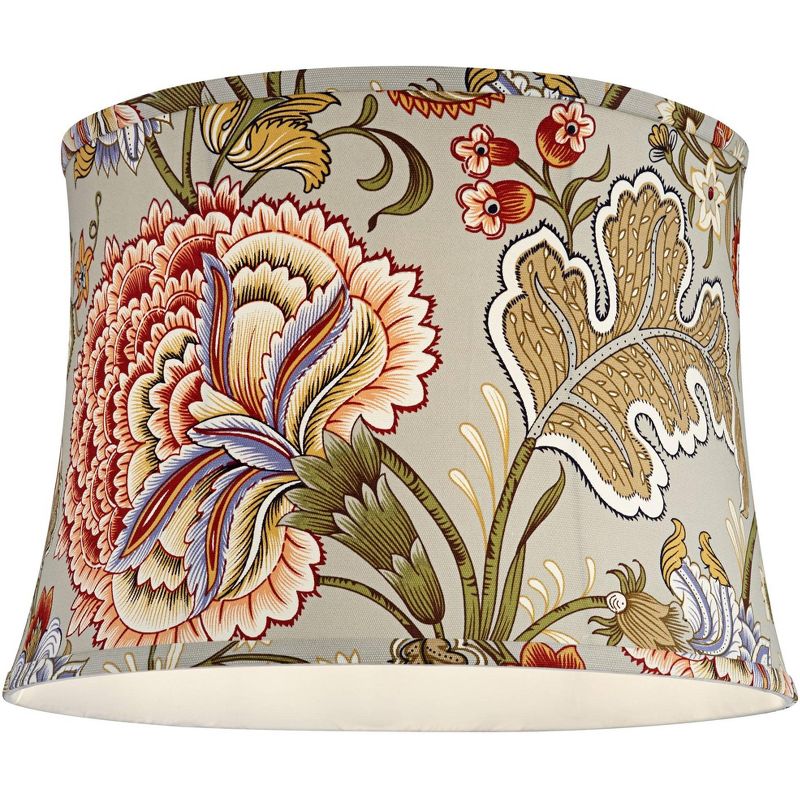 Springcrest Sage Green with Flower Print Medium Drum Lamp Shade 14" Top x 16" Bottom x 11.5" High (Spider) Replacement with Harp and Finial, 4 of 10