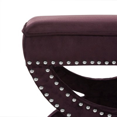 Plum Velvet Ottoman with Silver Nailhead Trim