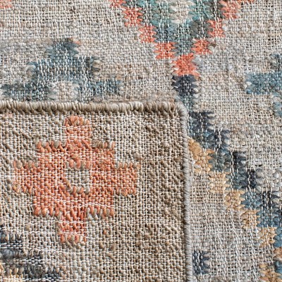 Beige and Gold Handwoven Wool and Cotton Kilim Rug