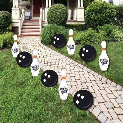 Big Dot of Happiness Strike Up the Fun - Bowling - Bowling Pins & Ball Lawn Decor - Outdoor Birthday Party or Baby Shower Yard Decorations - 10 Piece