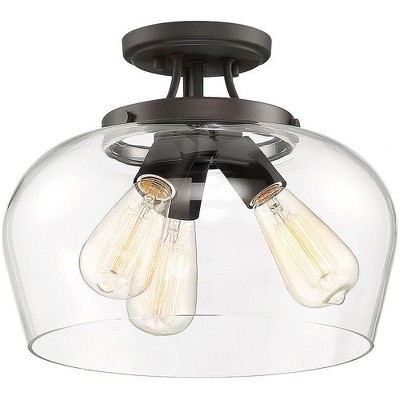 Elegant English Bronze 3-Light Semi-Flush Ceiling Bowl