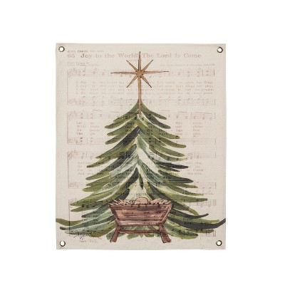 Transpac 23 Inch Fabric Wall Art Manger Tree Multicolor Paper Christmas Decoration for Indoor Use and Gift Giving