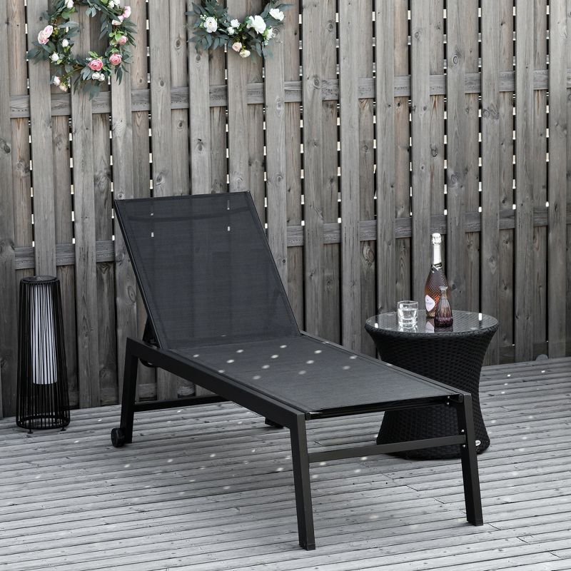 Outsunny Patio Garden Sun Chaise Lounge Chair with 5-Position Backrest, 2 Back Wheels, & Industrial Design, 2 of 8