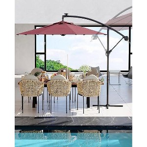 10 FT Hanging Cantilever Umbrella with 360 Degree Rotation, 8 Ribs Offset Patio Umbrella Cross Base Support Patio Umbrella with Easy Tilt Adjustment - 1 of 4
