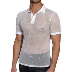 YESFASHION Men's Mesh Fishnet See Through Polo Shirts Muscle T Shirt Workout Transparent Tees Top - 1 of 4
