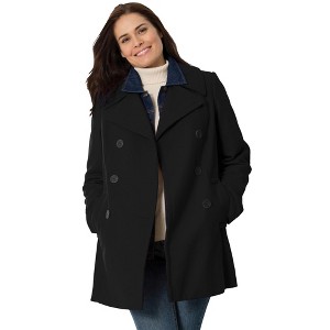 Woman Within Women's Plus Size Wool-Blend Double-Breasted Peacoat - 1 of 4