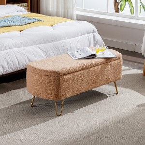 Grungis Ottoman Bench with Storage for End of Bed Gold Legs,Faux Fur Entryway Bench Upholstered Padded with Storage for Living Room - 1 of 4